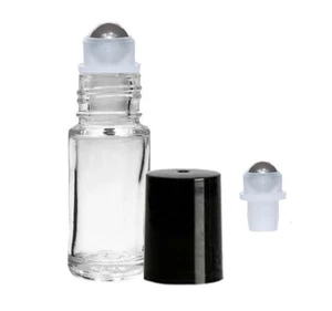 Rollo de vidrio transparente de 5 ml en botellas de perfume 1/6 oz bola de rodillo de acero vacía paquete de 6 - Imagen 1 de 6