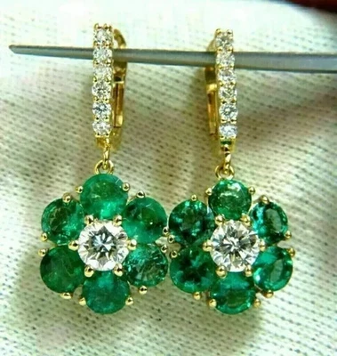 Pendiente colgante/caída redondo creado en laboratorio de 3 quilates para mujer enchapado en oro amarillo de 14 quilates Foto 1 de 4