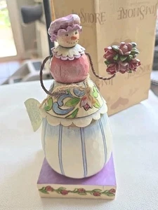 Jim Shore WINTER BLOSSOMS Stone Resin Snowman Flowers 4010358 - Picture 1 of 6