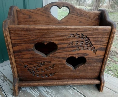 De colección Madera Sólida Tallada a Mano Revista Estante Soporte Edredón Cubo de Almacenamiento Hecho a Mano 17x16" Hecho a Mano Foto 1 de 4