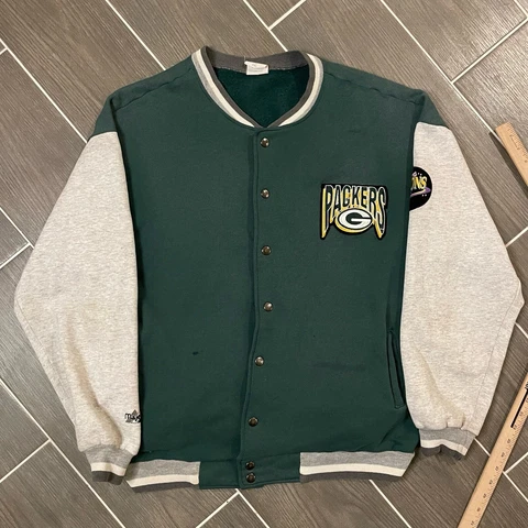 Vintage Green Bay Packers Jacket Mens 2XL Green Bomber Coat NFL Majestic 1996 Cover