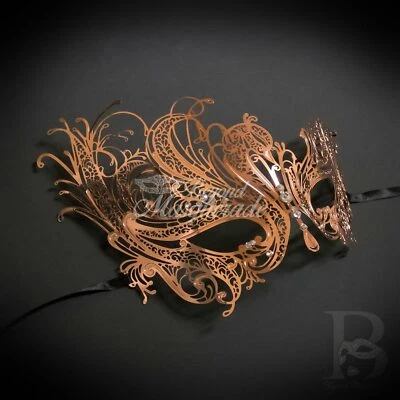 Womens Beautiful Swan Filigree Venetian Laser Cut Masquerade Mask [Rose Gold] - Image 1 of 4