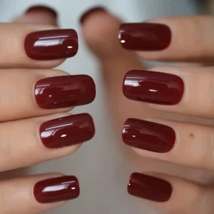 24 Square Cherry Glaze Press on nails kit Glue Dark red burgundy maroon - Picture 1 of 7