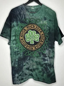 Vintage Irish Celtic Knot Mottled Tie Dye Shirt Size XL Shamrock Diagonal - Picture 1 of 5