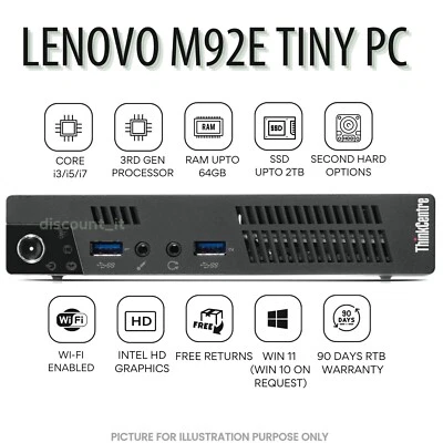 Lenovo M92e Tiny PC Intel Core i7 16GB RAM 1TBSSD Wi-Fi Enabled 90 days Warranty - Image 1 of 4