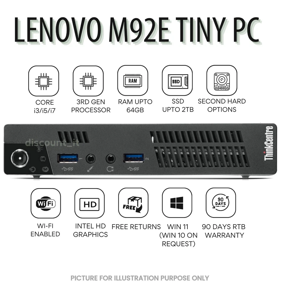 Lenovo M92e Tiny PC Intel Core i7 16GB RAM 1TBSSD Wi-Fi Enabled 90 days Warranty - Image 1 of 4