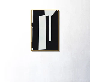 Abstract Mid Century Modern Black & White Paintings Framed Canvas Print 36"x 24" - Picture 1 of 7