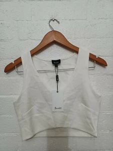 BNWT BARDOT Designer Label Womens White Double V Ponte Short Crop Top, Size 8 - Picture 1 of 10