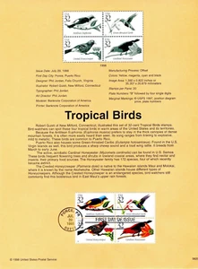 1998 USPS Souvenir Page 32¢ TOPICAL BIRDS (4 DESIGNS) #9820 w/Watermark Archival - Picture 1 of 1