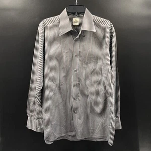 Lacoste Button Up Dress Shirt Men FR 44 Long Sleeve Blue & Brown Vertical Stripe - Picture 1 of 6