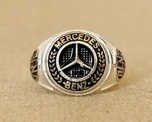 Mercedes Benz Signet German Silver Men's Ring Round Design Birthday Jewelry Gift - Picture 1 of 10