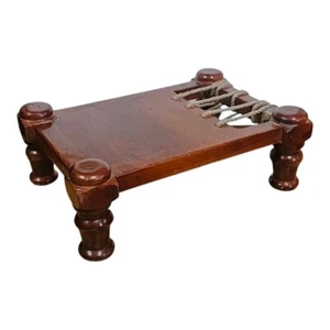 Antigua mesa de madera antigua vintage mini Charpai/pooja artículo soporte decoración del hogar - Imagen 1 de 10