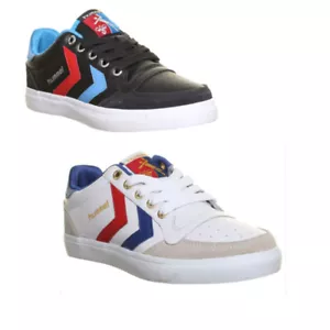 Hummel Stadil Bajo Unisex Bajo Top Piel Zapatillas En Negro Azul Talla UK 3-12 - Imagen 1 de 13