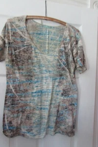 MAURICE's size large multi colored short sleeved blouse - partially sheer - Picture 1 of 3