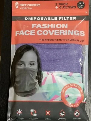 Free Country Face Covering 2 pack + 4 Multi Color Aqua / Purple (Girls 5-10) - Image 1 of 2