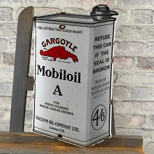 MOBILOIL Enamel Sign 17.7x10.6" (45x27cm) Nice Porcelain Vintage Collector Decor - Picture 1 of 14