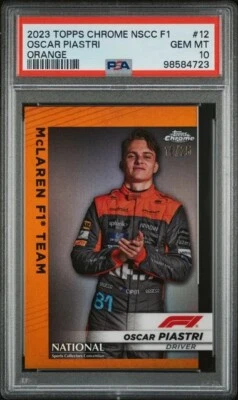 2023 TOPPS CHROME FORMULA 1 F1 THE NATIONAL OSCAR PIASTRI ORANGE /25 PSA 10 - Image 1 of 2
