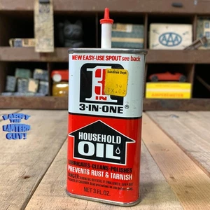 Lata de aceite vintage 3 en uno para el hogar 3 oz engrasador publicidad sin código de barras VACÍA - Imagen 1 de 6