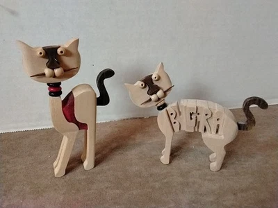 De Colección Arte Popular Madera Gatos Estatuas Decoración Manchado a Mano Caprichoso 5"  Foto 1 de 4