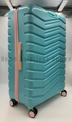 Pottery Barn Make It Mine Hard Sided Luggage Checked Spinner Aqua Pink 32" #U446 - Image 1 of 4