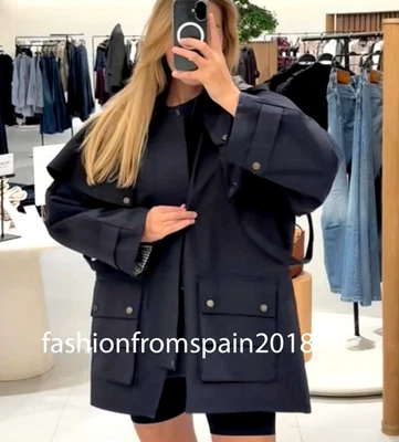 ZARA NUEVO MUJER CONTRASTE CUELLO CAPUCHA TRENCH ZW COLL AZUL S,M,L 3811/246/407 Foto 1 de 2