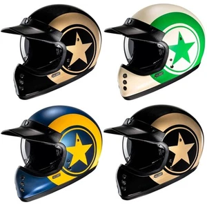 HJC V60 Nyx Vintage Motorcycle Helmet Retro Fibreglass Scooter Star Black White - Picture 1 of 16