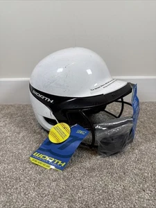 Worth Batting Helmet-White w/Black trim Softball W/facemask 6 3/4-7 5/8 WLBH - Picture 1 of 7
