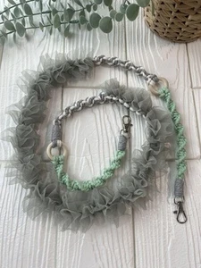Frill Tulle Smartphone Shoulder Strap Green Gray Mint Wood Ring Silver Hardware - Photo 1 sur 12