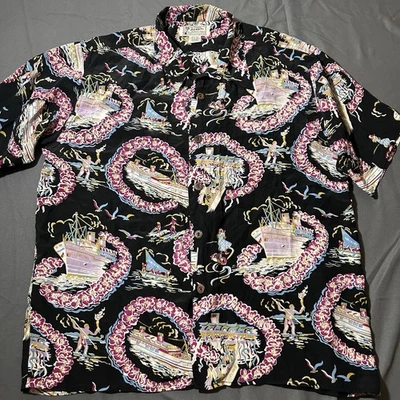 Avanti Original Seda Hawaiano Crucero Estampado Negro Hombre’s Mediano Foto 1 de 4