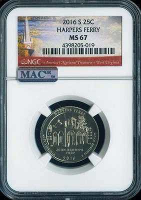 2016 S HARPERS FERRY QUARTER NGC MS67 PQ MAC SPOTLESS  . - Image 1 of 2