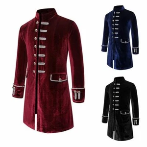 Herren Samt Militär Schlagzeuger Tailcoat Anzug Jacke Gothic Smoking Rock Mantel - Bild 1 von 18