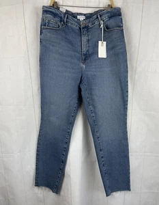 Neu mit Etikett Good American blaue Jeans hoher Bund roher Saum Größe 15 - Bild 1 von 6