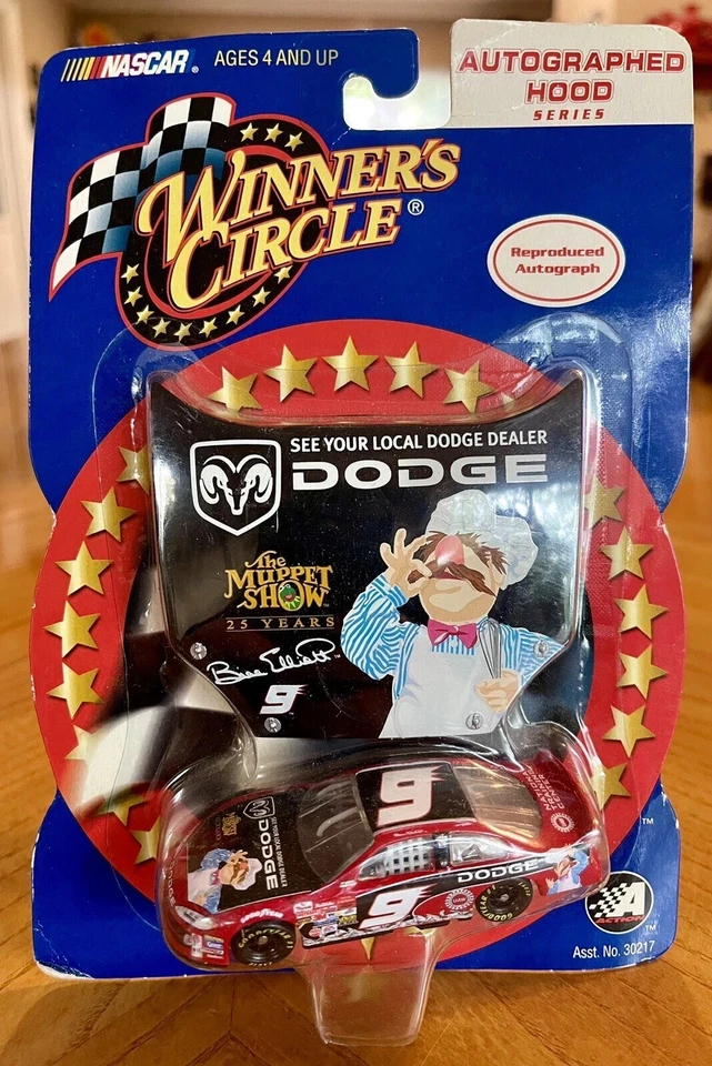 Bill Elliott #9 The Muppet Show 2002 Winner's Circle Dodge Autographed Hood 1 64