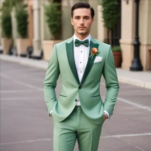 Hombre Traje Verde 2 Piezas Calce Ajustado Formal Fiesta Novio Esmoquin Boda Baile de graduación Personalizado - Imagen 1 de 8