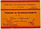 Fiume D?Italia 1927 Tessera Di Riconoscimento  Circolo Filatelico Fiumano