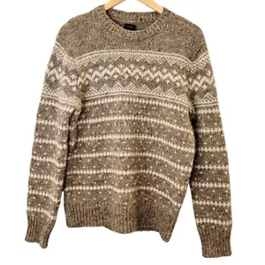 J Crew Wool Alpaca Sweater Fisherman Men Size S Tan Old Money Coastal Nautical - Picture 1 of 5