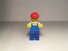 LEGO twn210 Overalls Blue over V-Neck Shirt Blue Legs Red Construction Helmet 