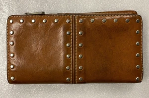 Cartera de colección Michael Kors Astor de cuero coñac suave con tachuelas de 3 secciones - Imagen 1 de 10