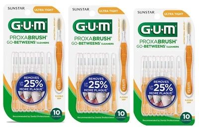 Limpadores ultra apertados Sunstar GUM Go-betweens Proxabrush 10 ct, pacote com 1-6 você escolhe - Imagem 1 de 4