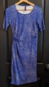 Seraphine Women's Midi Fitted Maternity Dress Blue Marble Size 6 - Picture 1 of 12