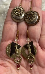 2 Pairs Silver Forest Earrings Pierced Hook Earwire Citrine Flower Triangle - Picture 1 of 8