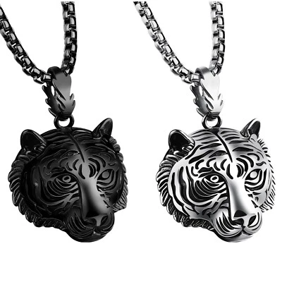 Männer Anhänger 60cm Kette Edelstahl Tiger Kopf Schmuck Punk Herren Halskette - Bild 1 von 3