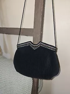 La Regale Perlen Handtasche Handarbeit Schultertasche schwarz Abend Vintage - Bild 1 von 8