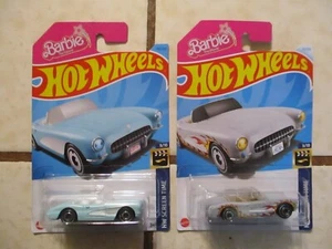 2024 Hot Wheels 1956 Corvette Convertible Barbie the Movie Lot of 2 Gray & Blue - Picture 1 of 4