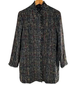 J. McLaughlin Black/Multicolor Walden Tweed Coat Size Large Long Jacket - Picture 1 of 7
