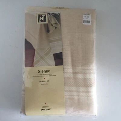 Linens N Things LNT Home Sienna Tablecloth Cotton Oblong 60x104 Striped Border - Image 1 of 4