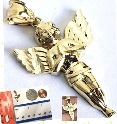GOLd Angel pendant 10k Solid charm Necklace Baby Pray Small dainty Gift 1" - Image 1 of 4