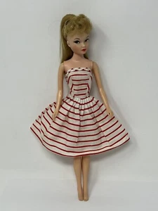 Vintage Barbie Clone Bonnie Wardrobe Clothes Doll Outfit Red White Striped Dress - Picture 1 of 15