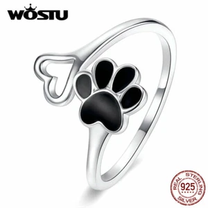 Wostu 925 Sterling Silver Cute Dog Paw Open Ring Party Adjustable Women Gift  - Picture 1 of 12