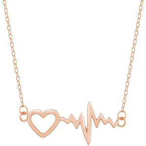 Classic Women's Necklace Sterling Silver Rose Gold Heartbeat with Heart L-3721 - Picture 1 of 1